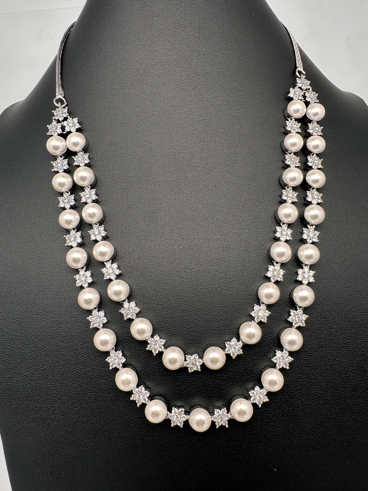 Double Layer Silver Pearl Necklace
