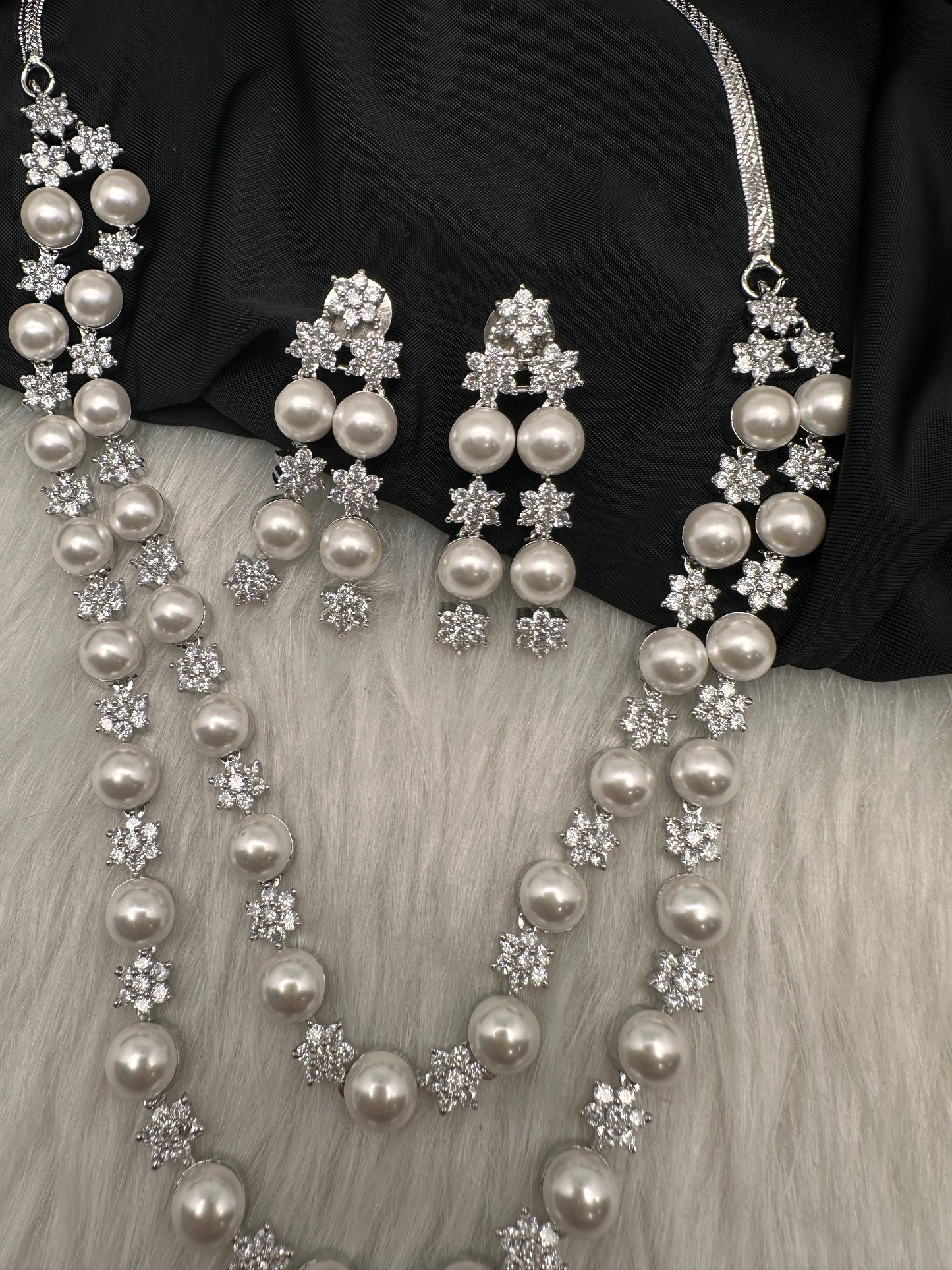 Double Layer Silver Pearl Necklace