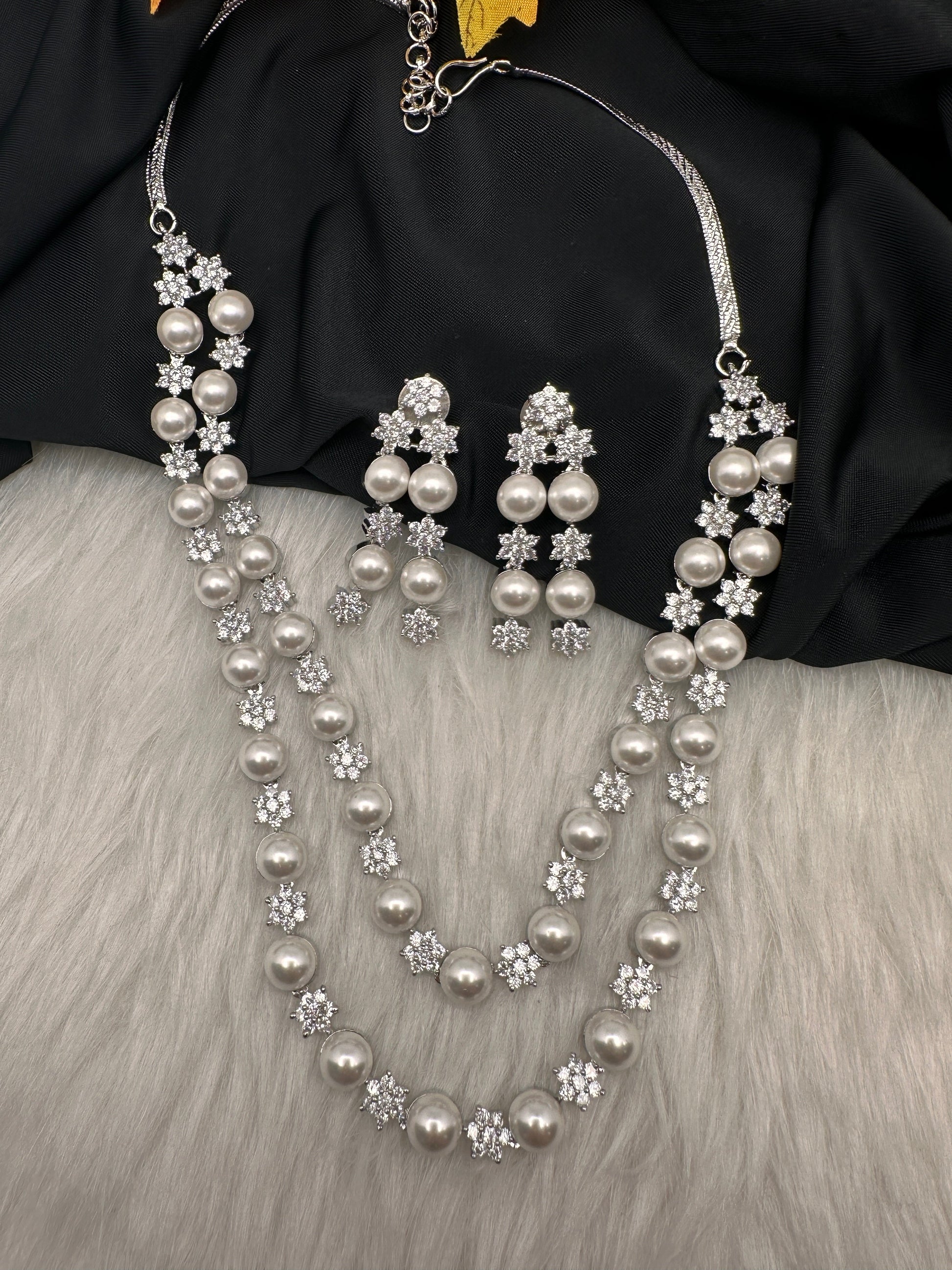 Double Layer Silver Pearl Necklace