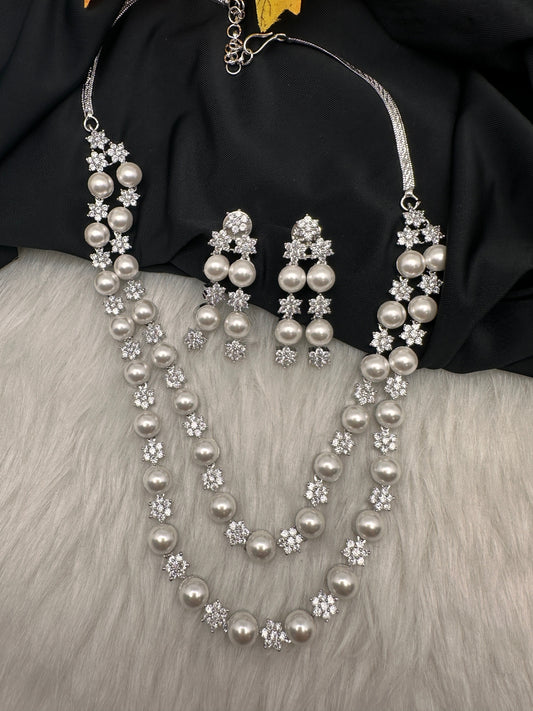 Double Layer Silver Pearl Necklace