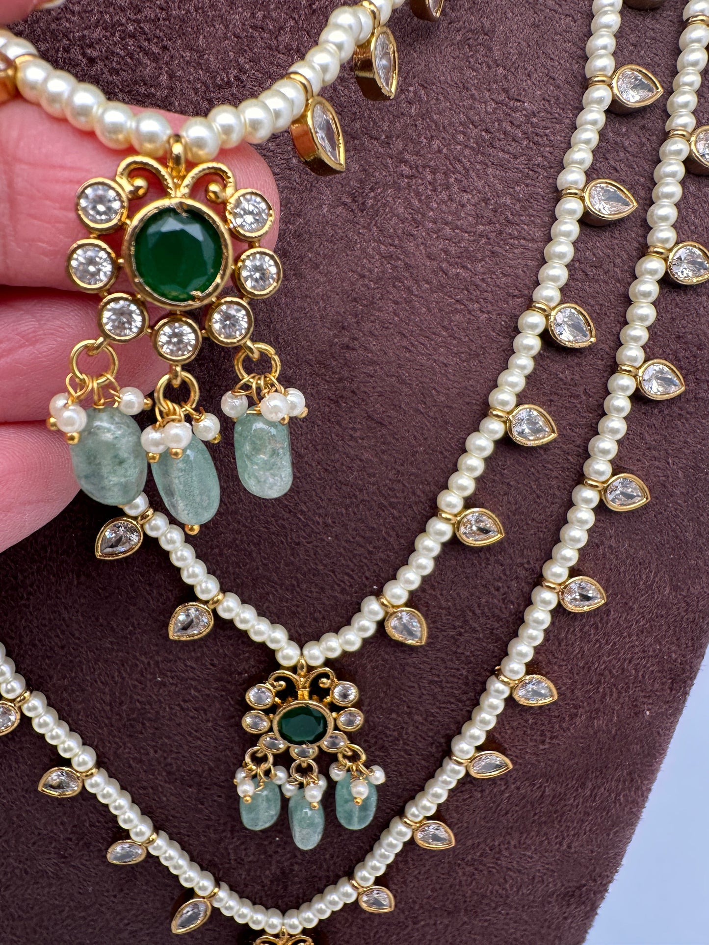 Teen Lada Multi Layer Pearl Necklace - Green