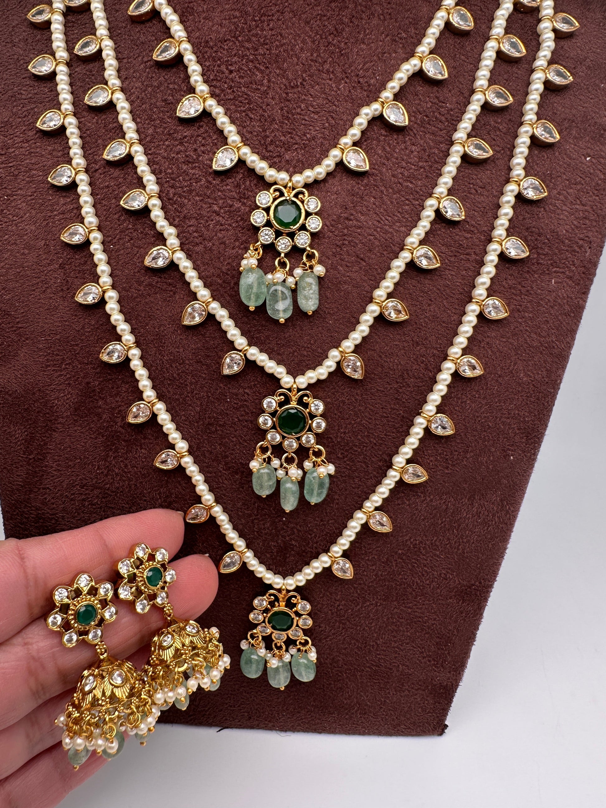 Teen Lada Multi Layer Pearl Necklace - Green