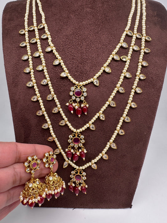 Teen Lada Multi Layer Pearl Necklace - Red