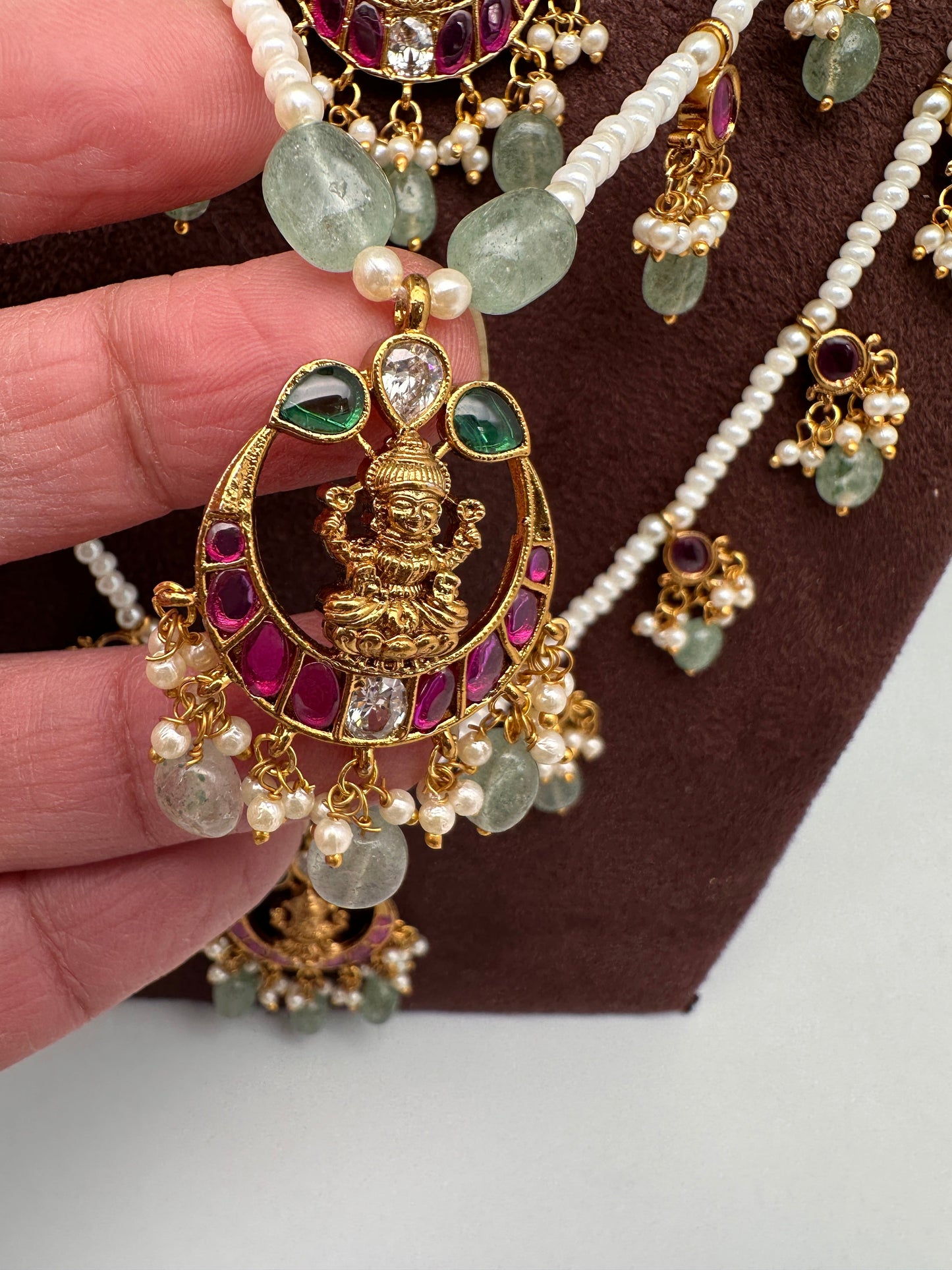 Goddess Lakshmi Teen Lada Multi Layer Pearl Necklace
