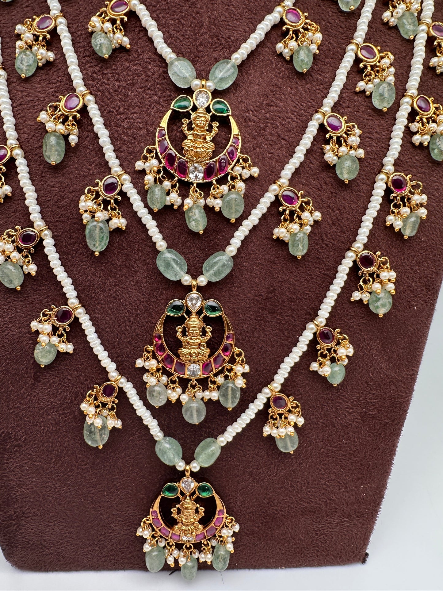 Goddess Lakshmi Teen Lada Multi Layer Pearl Necklace