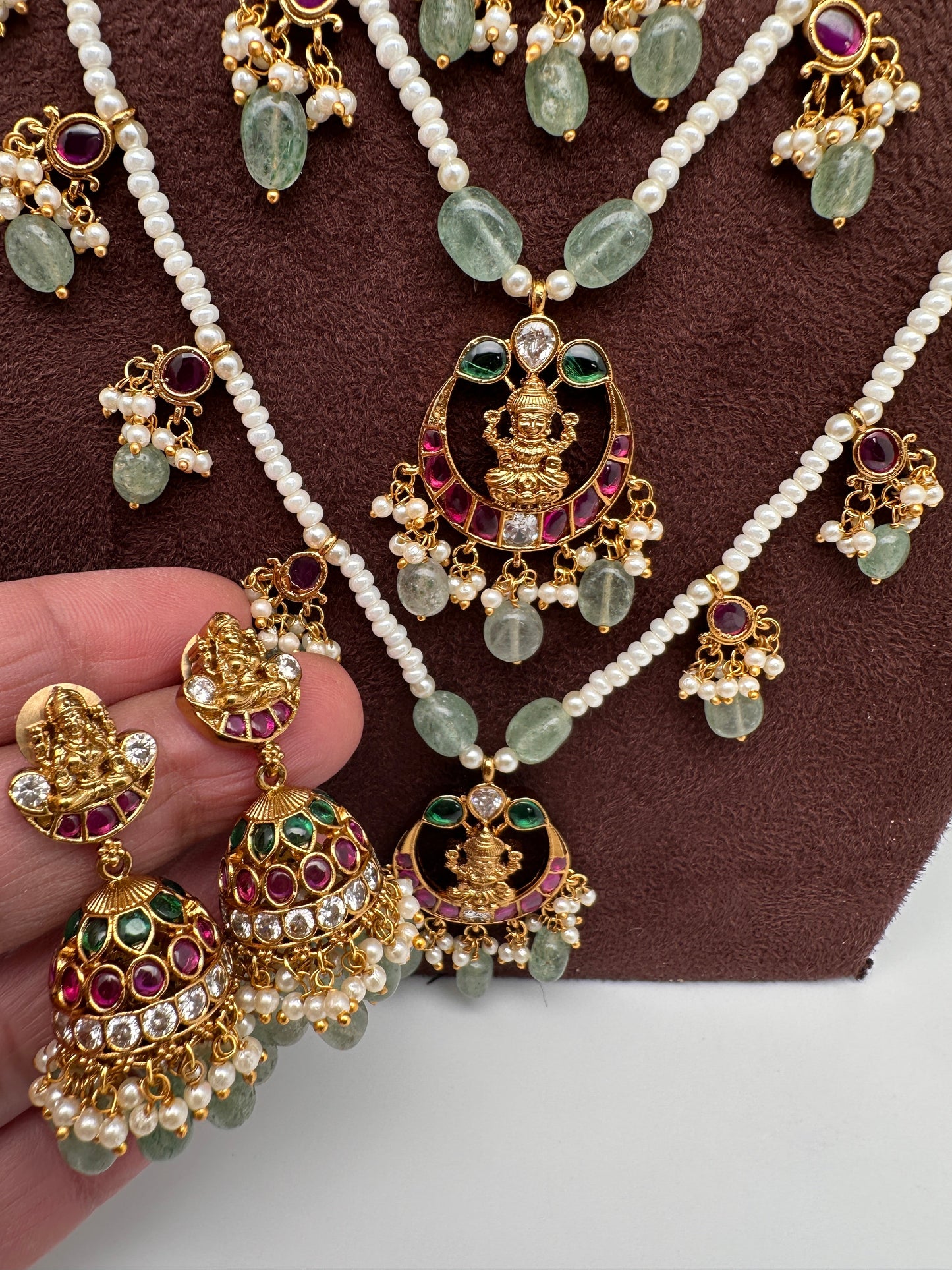 Goddess Lakshmi Teen Lada Multi Layer Pearl Necklace