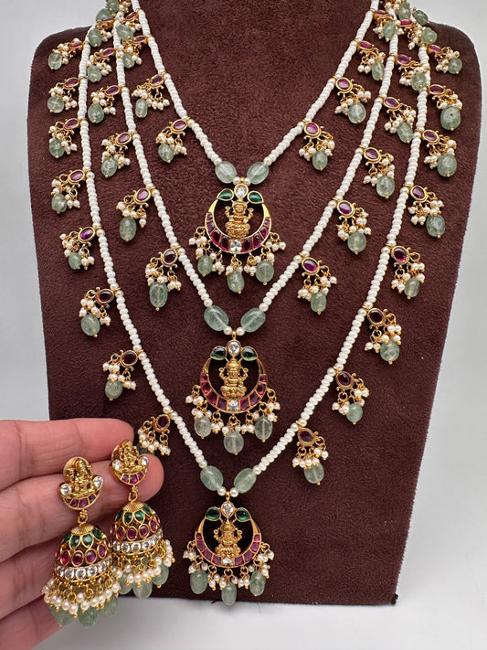 Goddess Lakshmi Teen Lada Multi Layer Pearl Necklace