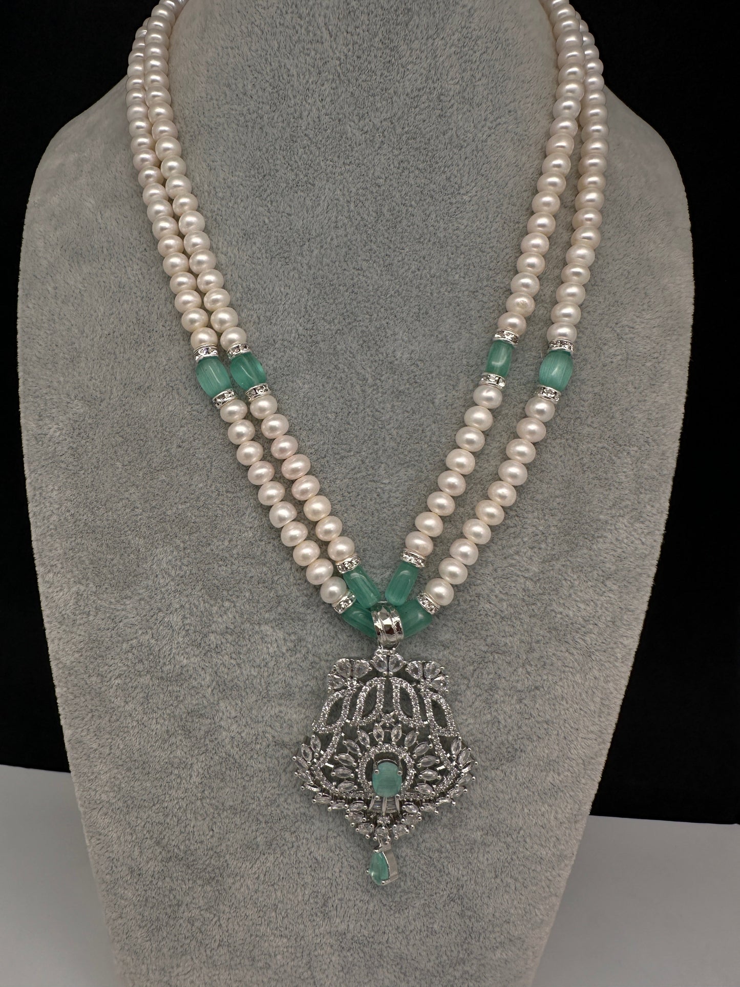 Real Fresh Water Pearls Color Stone Necklace - MintGreen