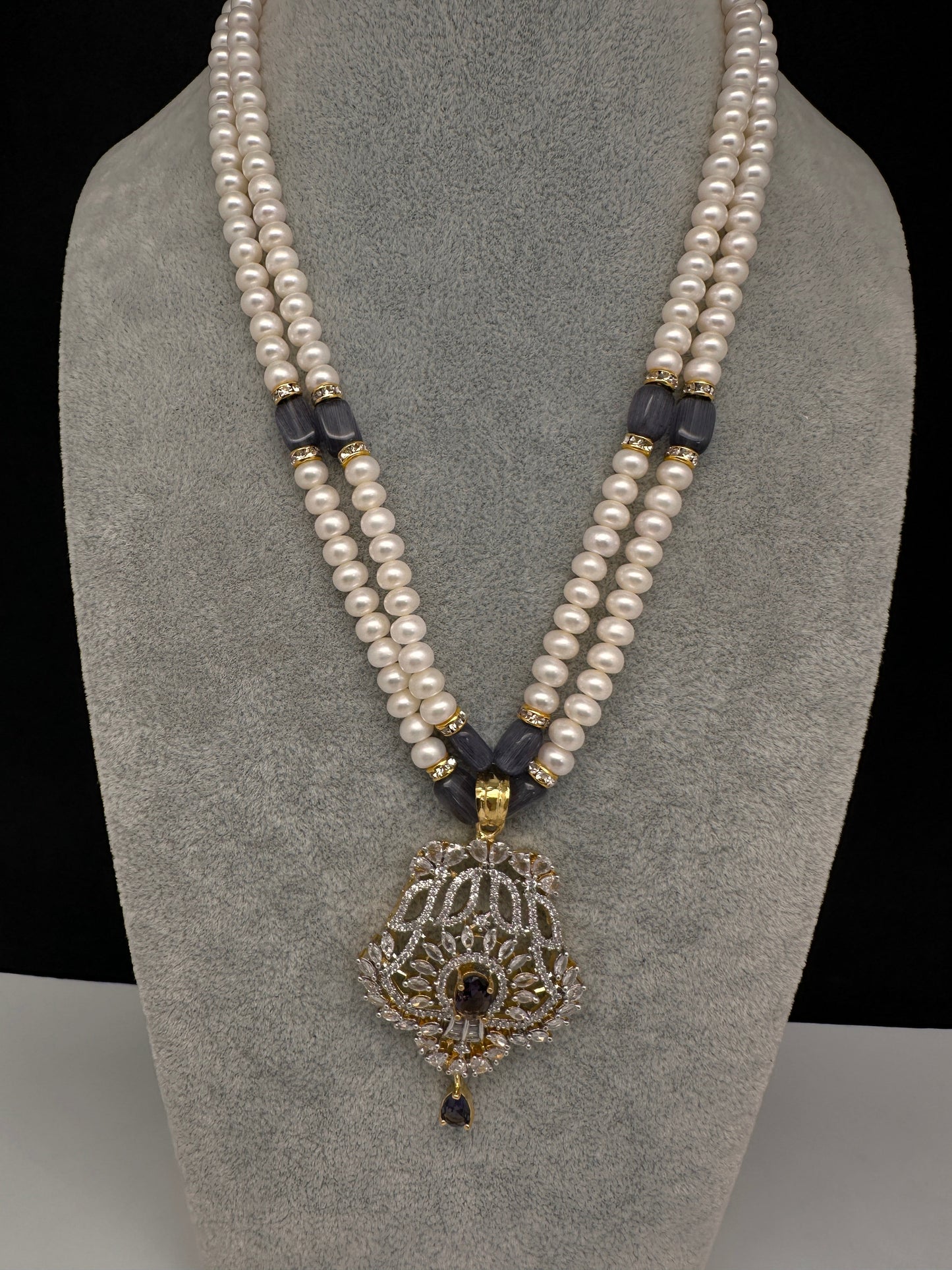 Real Fresh Water Pearls Color Stone Necklace - Purple