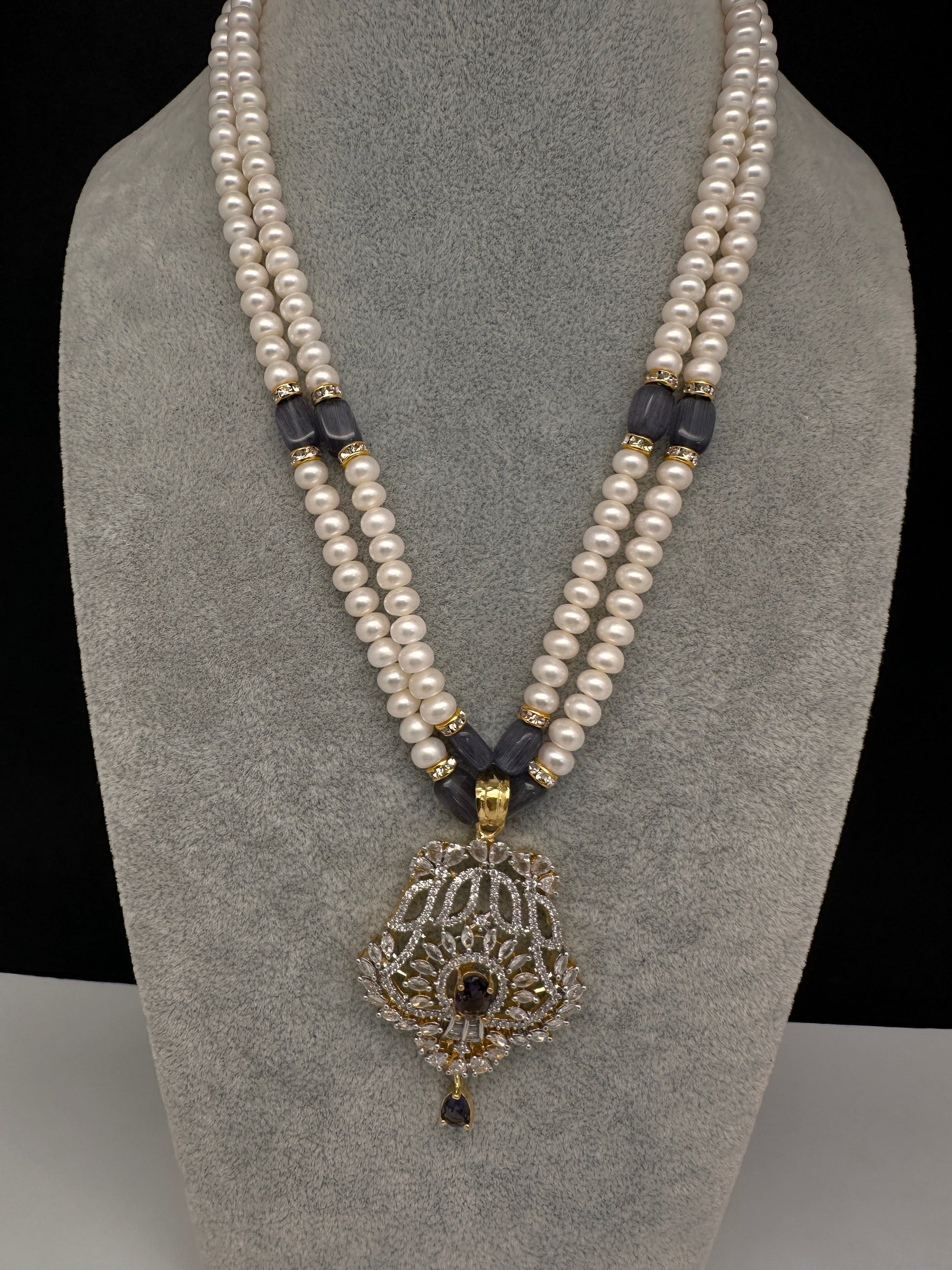 Real Fresh Water Pearls Color Stone Necklace - Purple