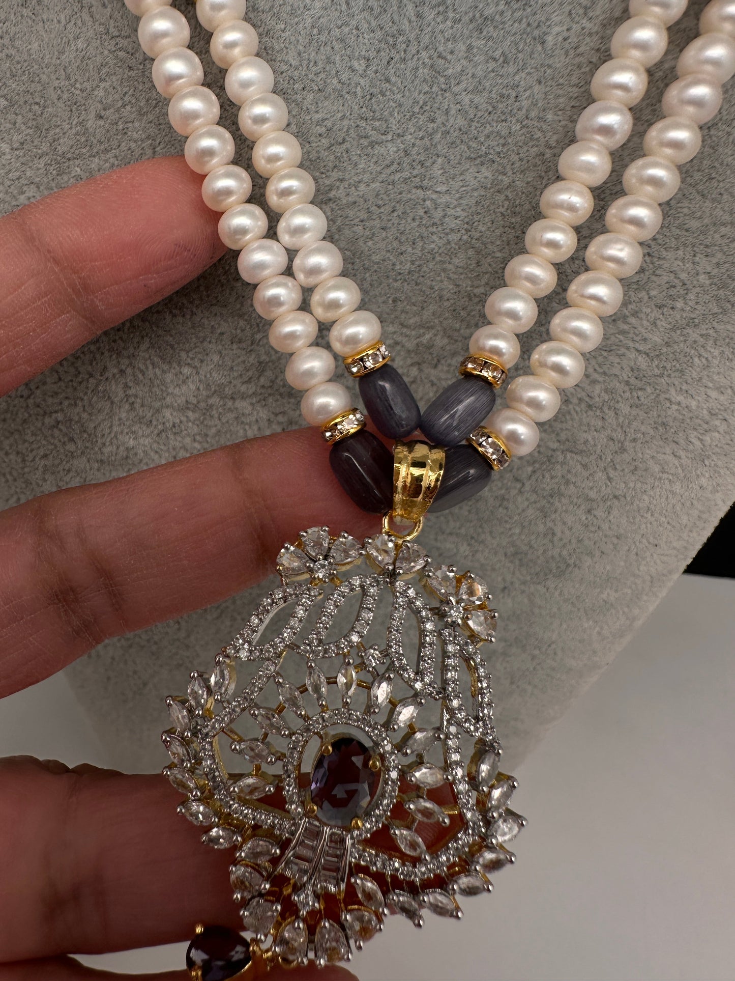 Real Fresh Water Pearls Color Stone Necklace - Purple