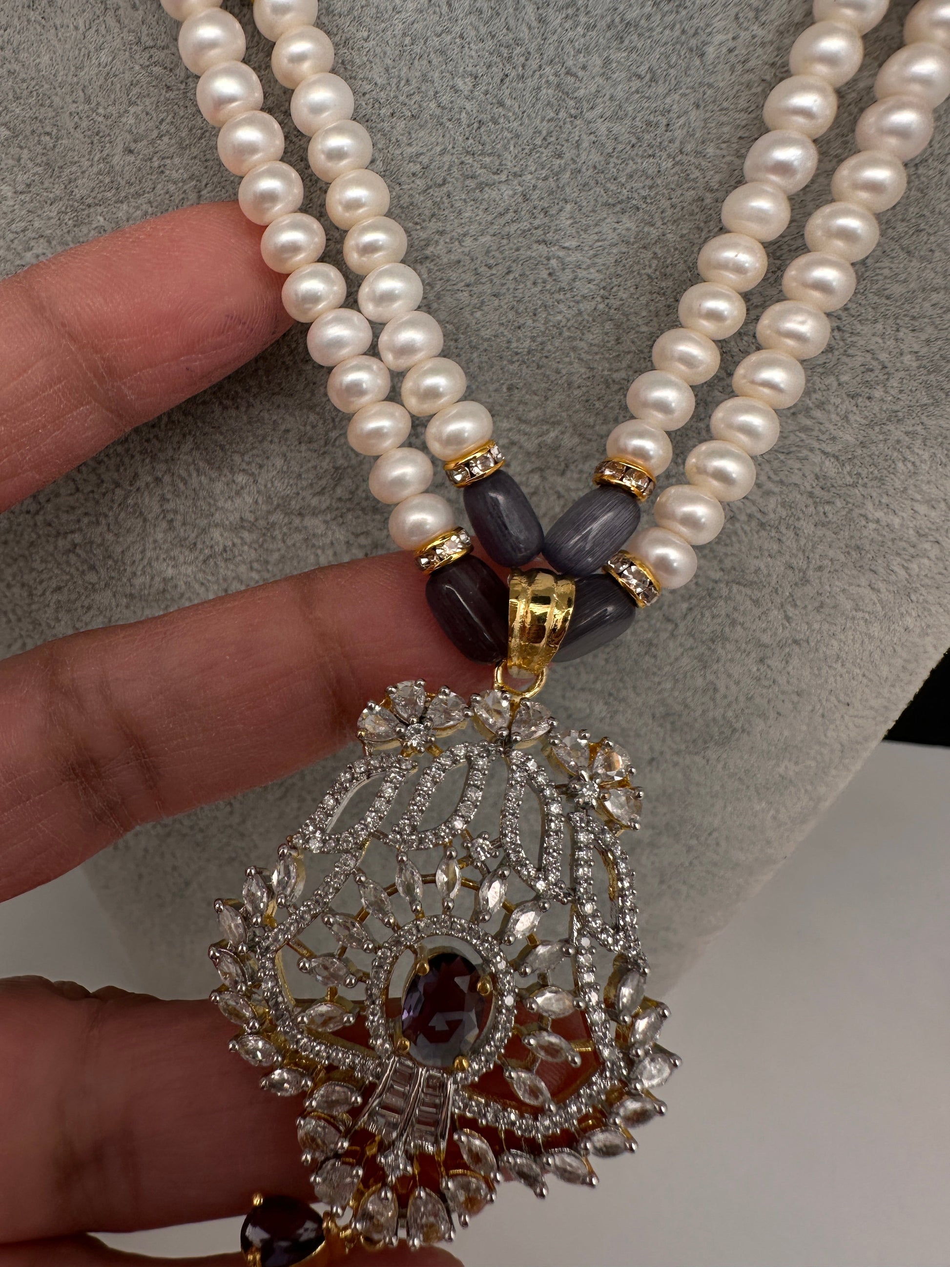 Real Fresh Water Pearls Color Stone Necklace - Purple