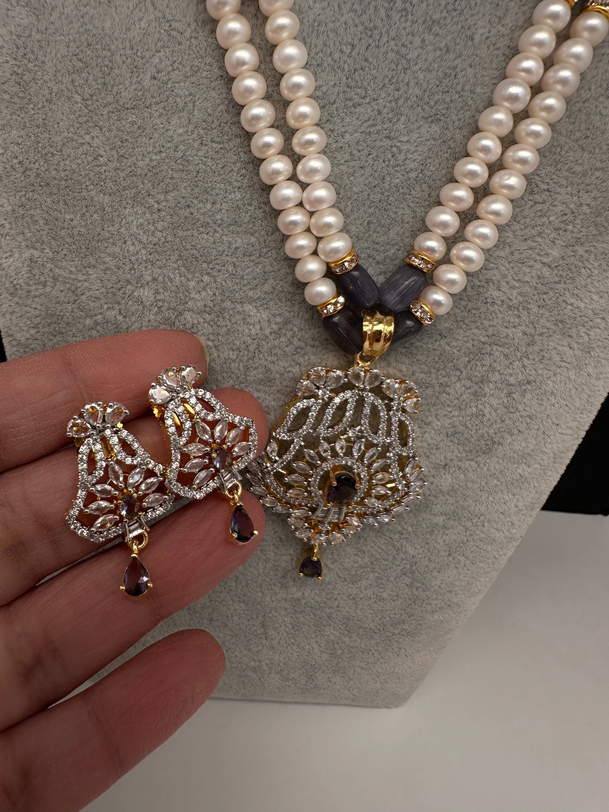 Real Fresh Water Pearls Color Stone Necklace - Purple