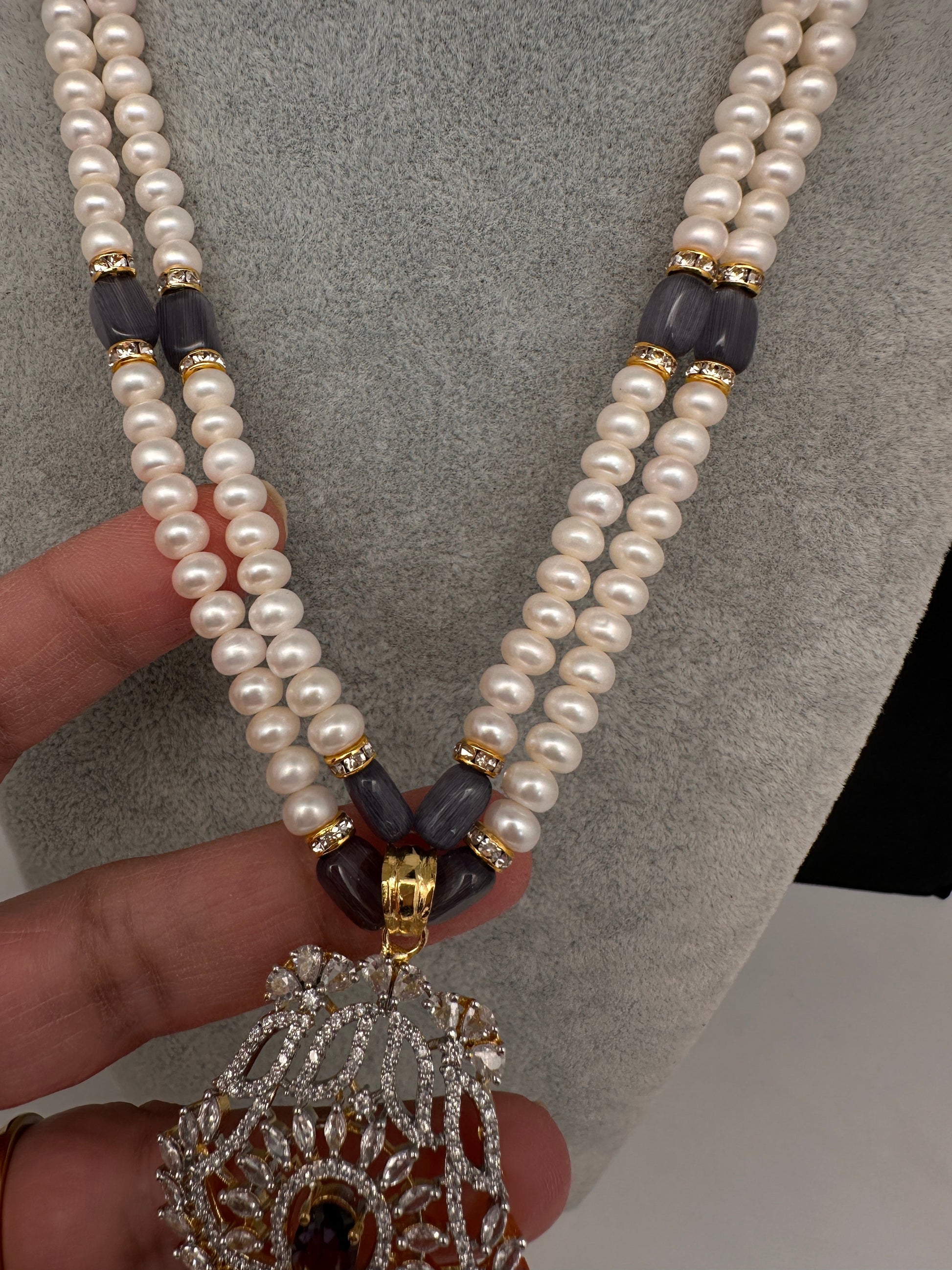 Real Fresh Water Pearls Color Stone Necklace - Purple
