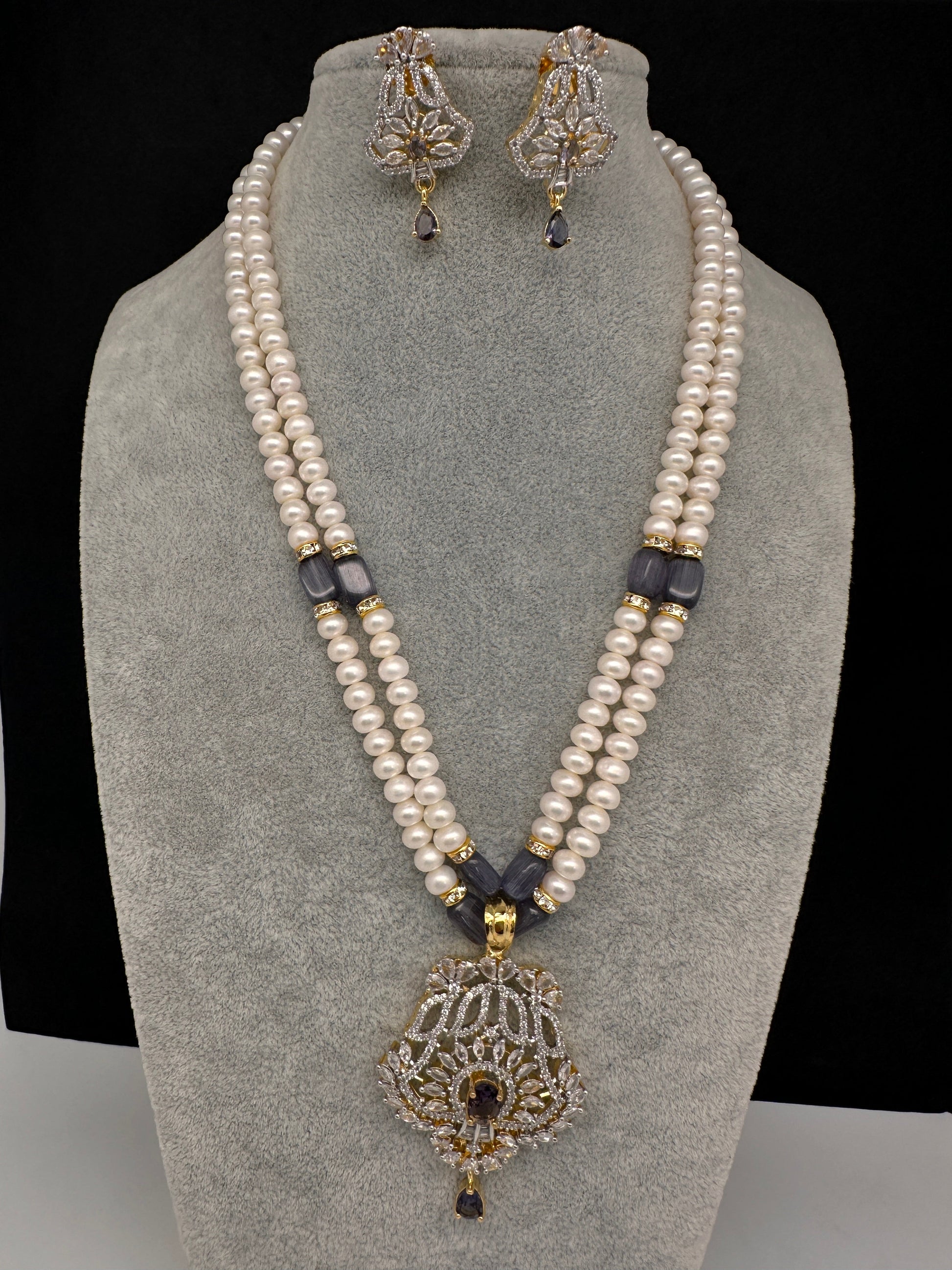 Real Fresh Water Pearls Color Stone Necklace - Purple