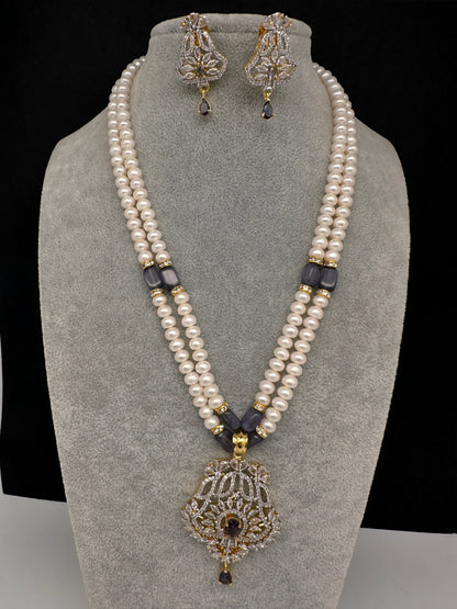 Real Fresh Water Pearls Color Stone Necklace - Purple