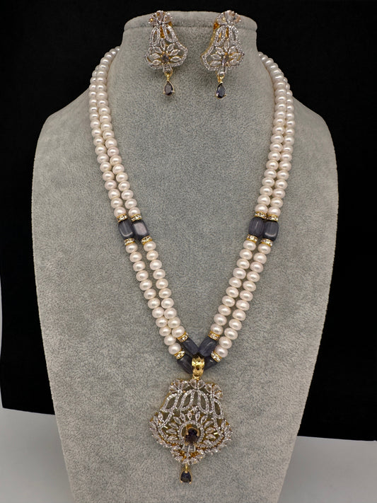 Real Fresh Water Pearls Color Stone Necklace - Purple