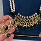 Tirmani Pearl Necklace With Chandballi Earrings - Green
