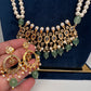 Tirmani Pearl Necklace With Chandballi Earrings - MintGreen
