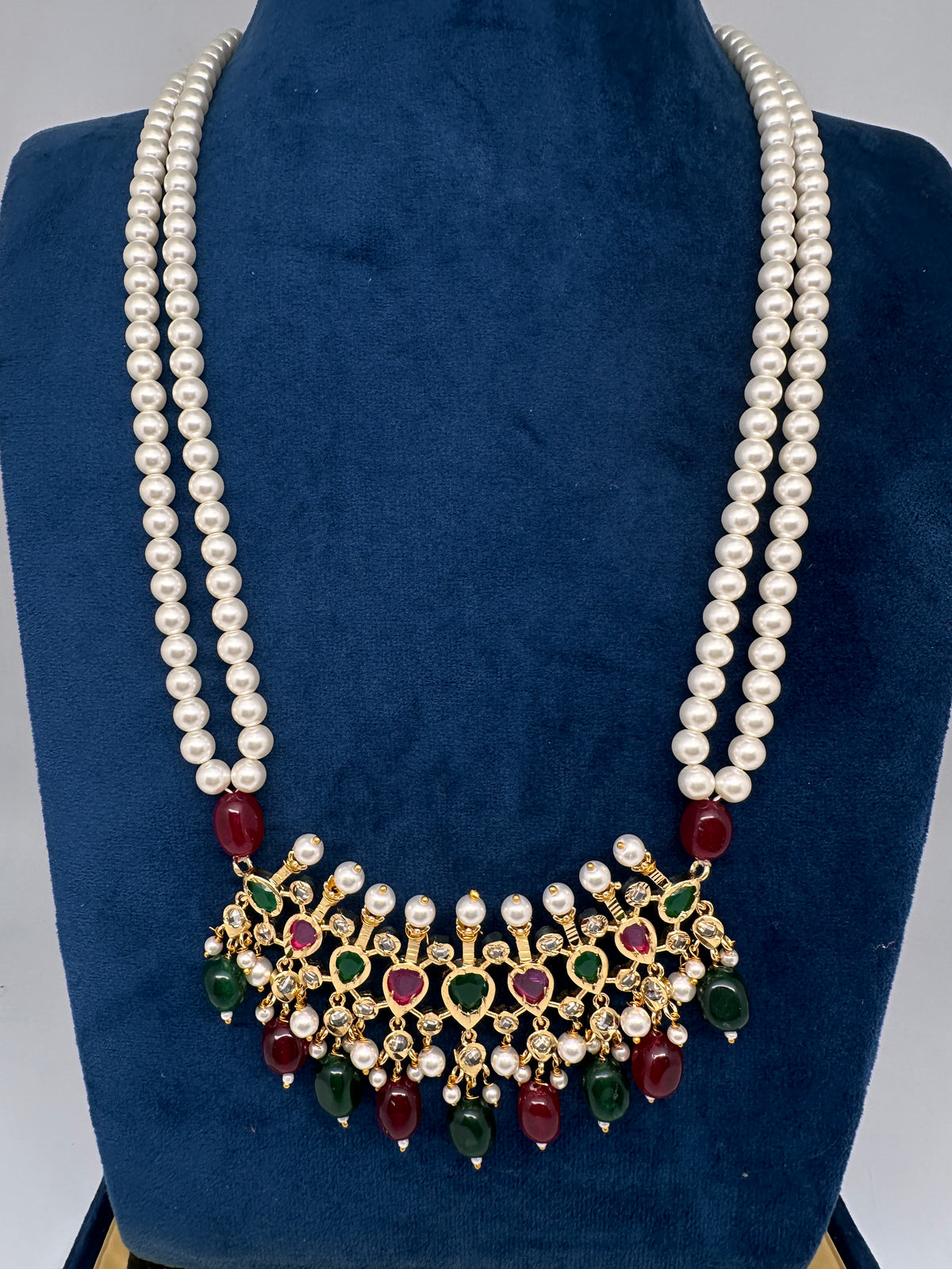 Tirmani Pearl Necklace With Chandballi Earrings - Multi