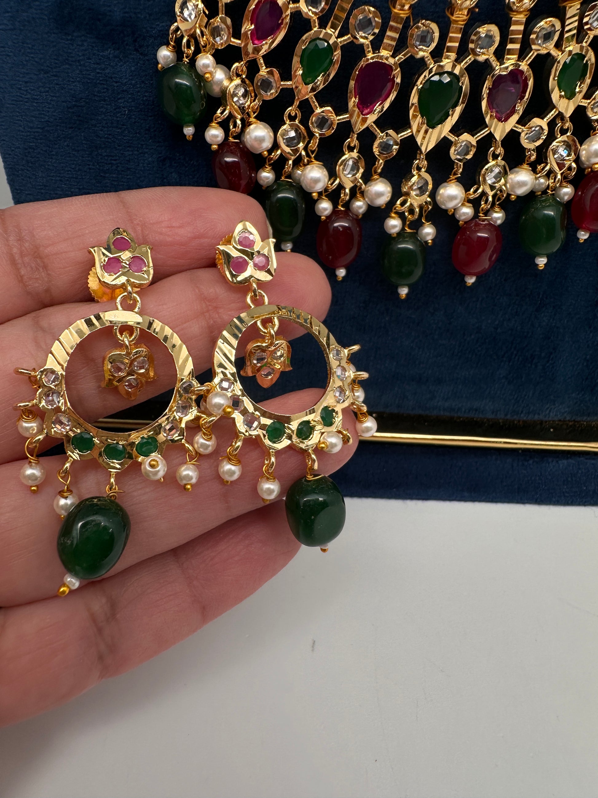 Tirmani Pearl Necklace With Chandballi Earrings - Multi