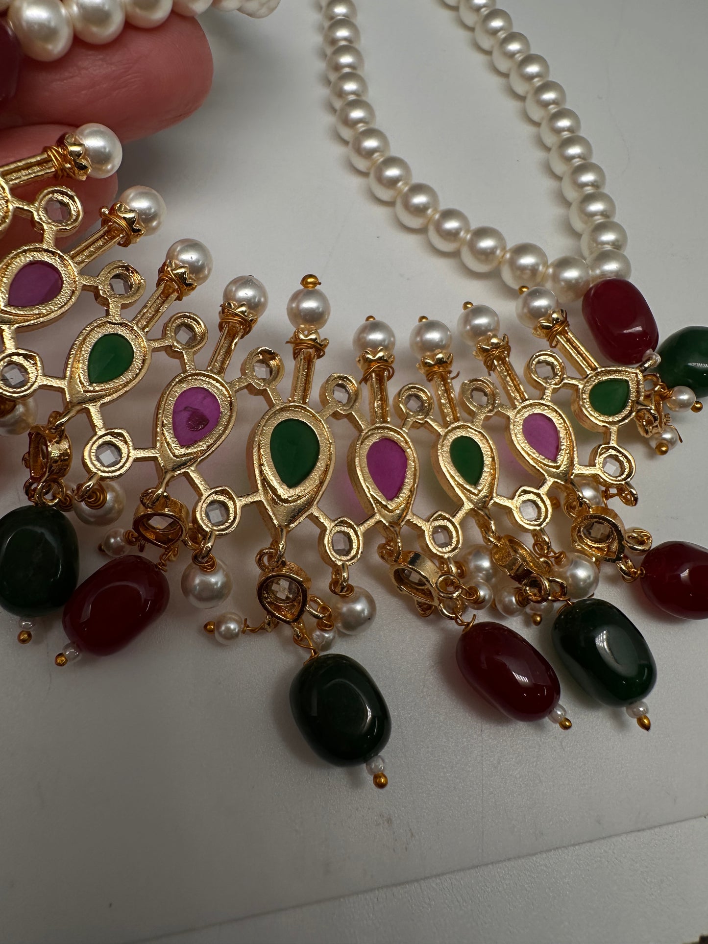 Tirmani Pearl Necklace With Chandballi Earrings - Multi