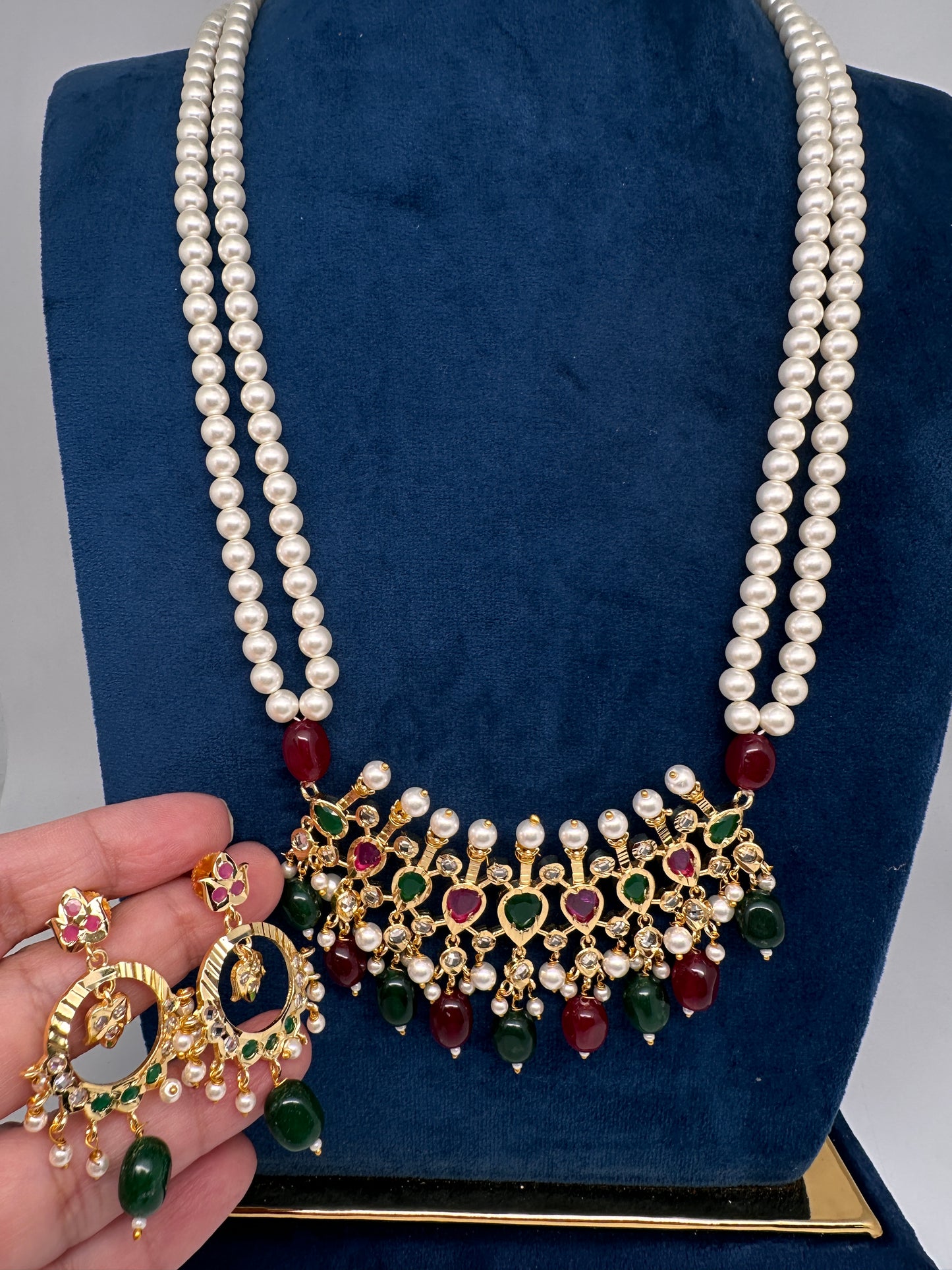 Tirmani Pearl Necklace With Chandballi Earrings - Multi