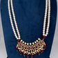 Tirmani Pearl Necklace With Chandballi Earrings - Red