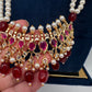 Tirmani Pearl Necklace With Chandballi Earrings - Red