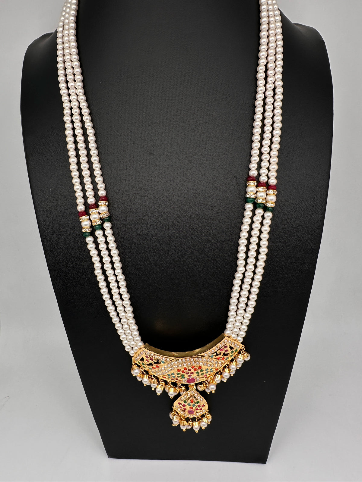 Hyderabadi Jadau Nauratan Pendent Pearl Raani Haar Necklace - 