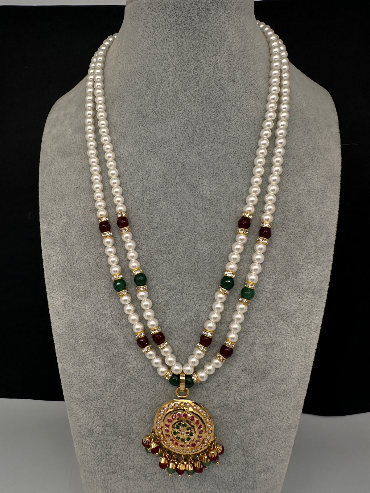 Hyderabadi Jadau Multi Color Pendent Pearls Short Necklace - 