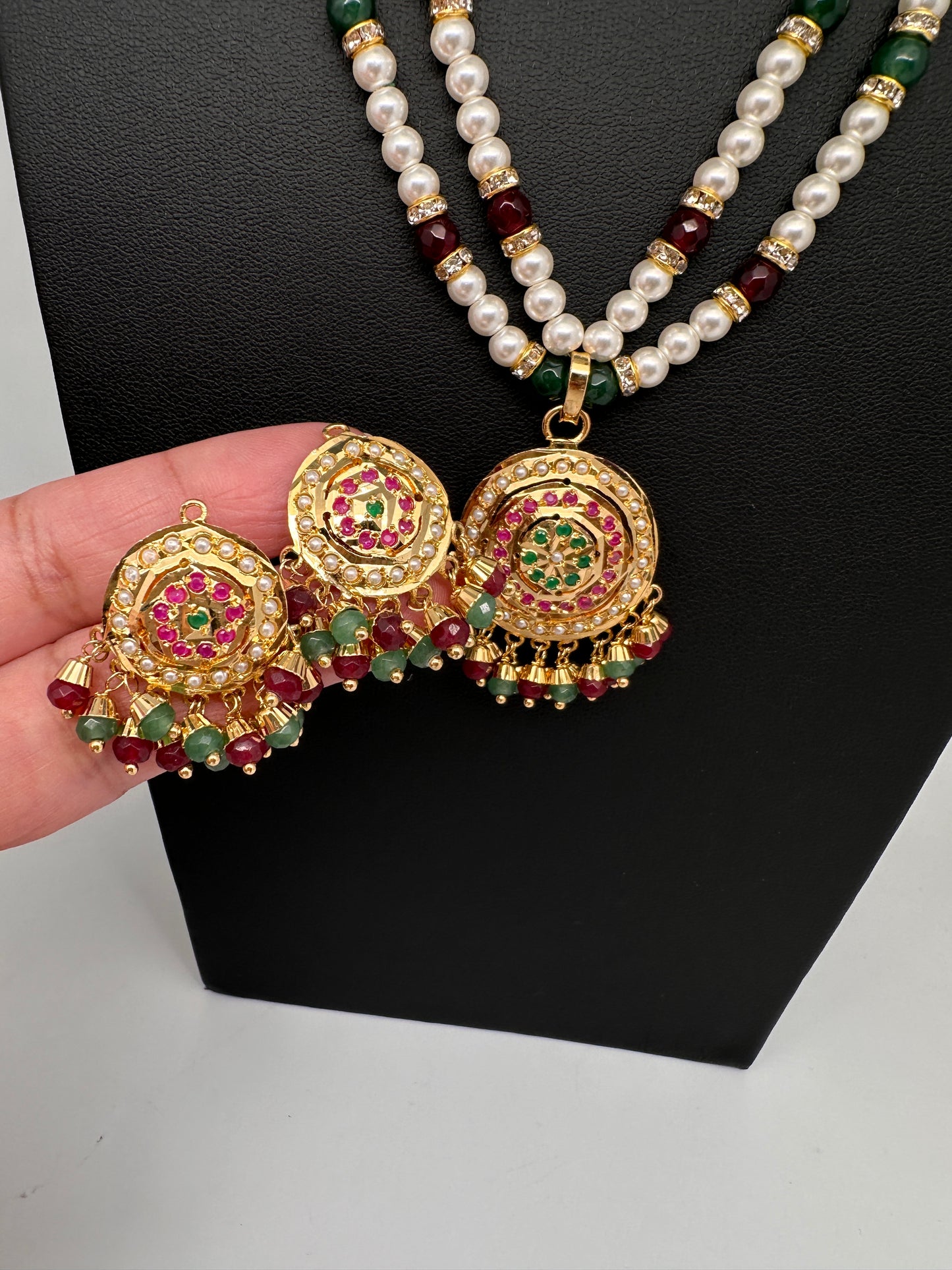 Hyderabadi Jadau Multi Color Pendent Pearls Short Necklace - 