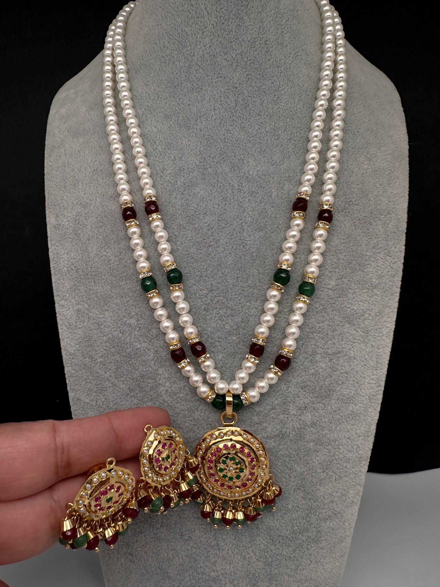 Hyderabadi Jadau Multi Color Pendent Pearls Short Necklace - 
