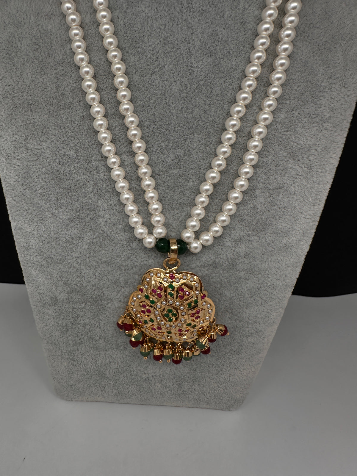Hyderabadi Jadau Multi Color Pendent Pearls Short Necklace - 