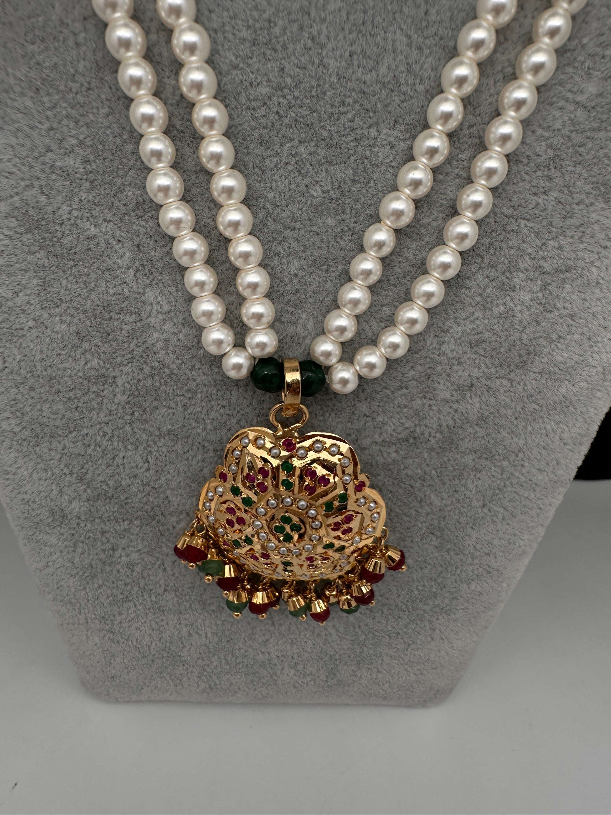 Hyderabadi Jadau Multi Color Pendent Pearls Short Necklace - 