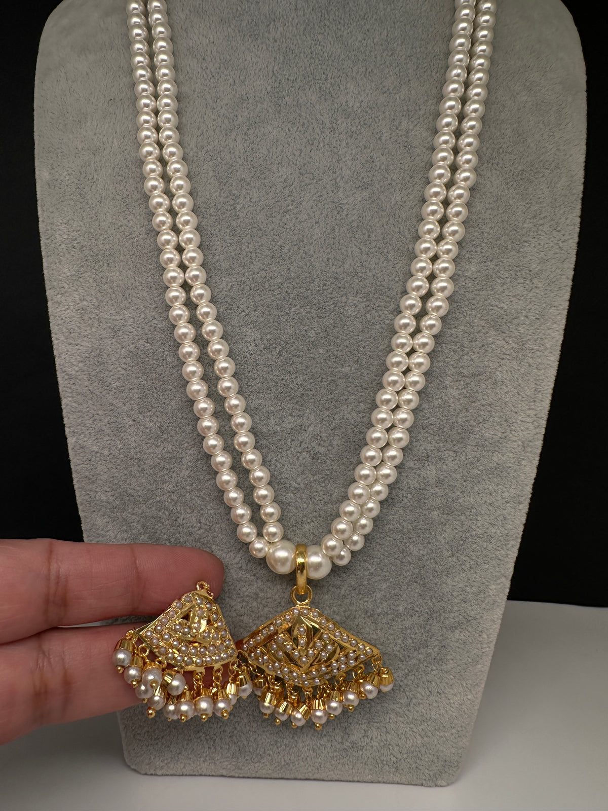 Hyderabadi Jadau Pendent Pearls Short Necklace - 