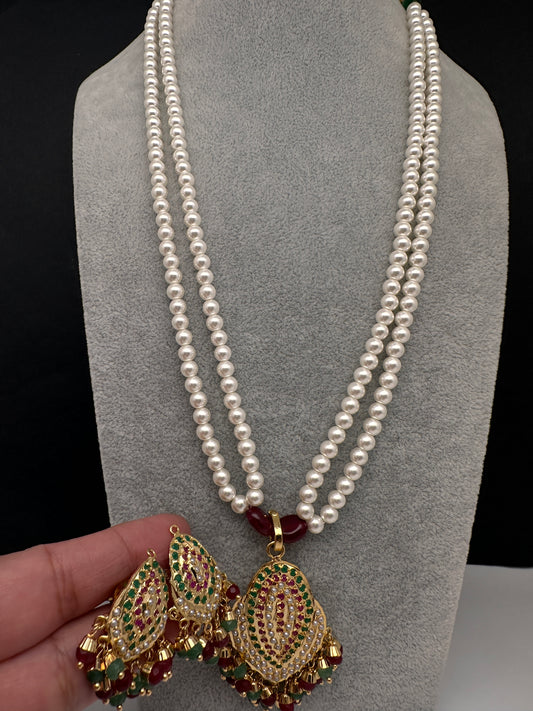 Hyderabadi Jadau Nizami multi stone pearl pendant necklace