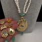 Mint Green Hyderabadi Jadau Polki Jugni in Shell Pearls Short Necklace - 
