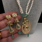 Mint Green Hyderabadi Jadau Polki Jugni in Shell Pearls Short Necklace - 
