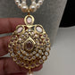 Clear Hyderabadi Jadau Polki Jugni in Shell Pearls Short Necklace - 