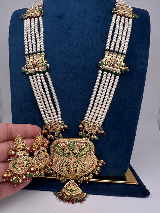 Hyderabadi Jadau Multi Color Pendent Pearl Raani Haar Necklace - 