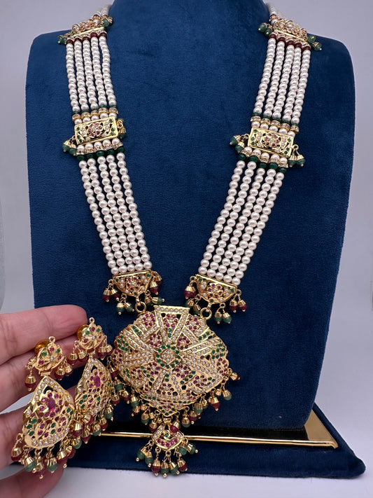 Hyderabadi Jadau Multi Color Pendent Pearl Raani Haar Necklace - 