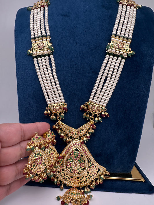 Hyderabadi Jadau Multi Color Pendent Pearl Raani Haar Necklace - 