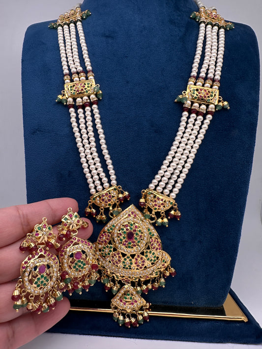 Hyderabadi Jadau Multi Color Pendent Pearl Raani Haar Necklace - 