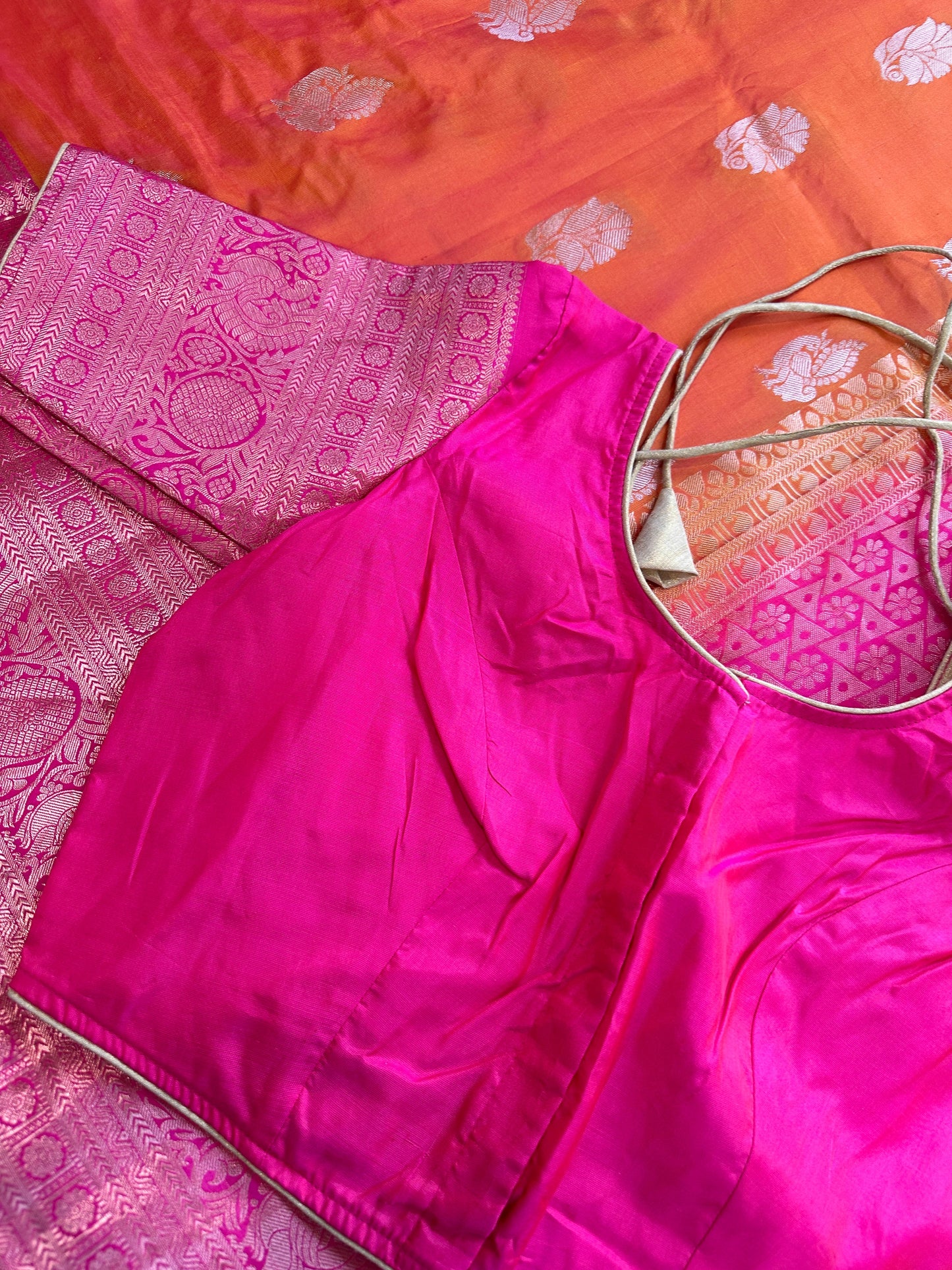 Orange Semi Soft Silk with Magalgiri Border