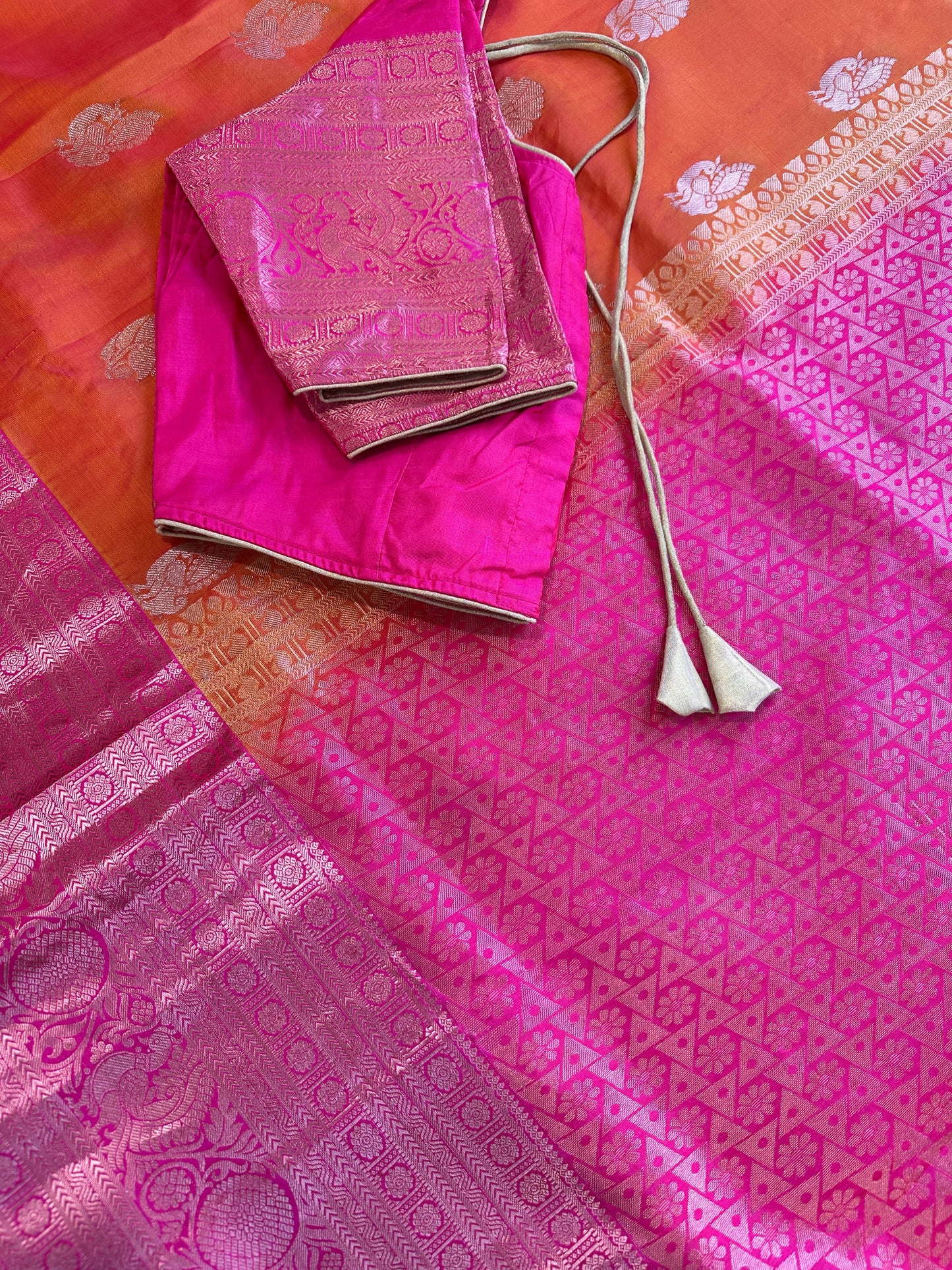 Orange Semi Soft Silk with Magalgiri Border