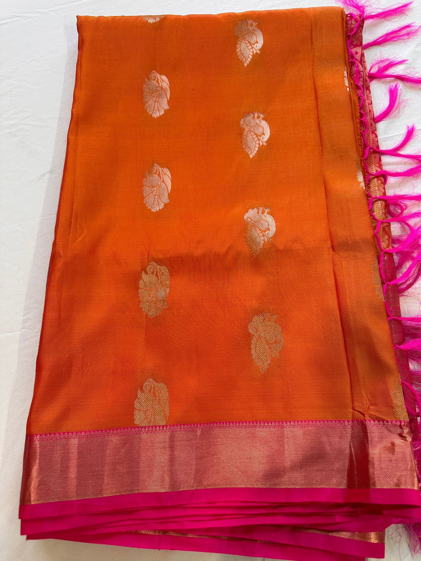 Orange Semi Soft Silk with Magalgiri Border