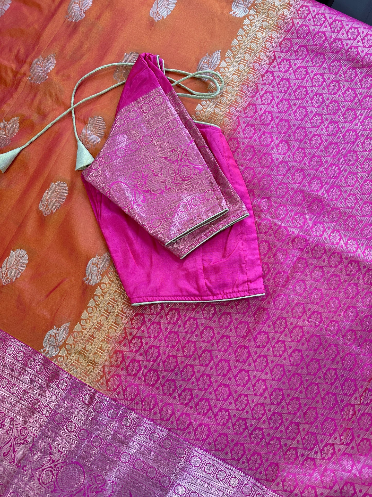 Orange Semi Soft Silk with Magalgiri Border