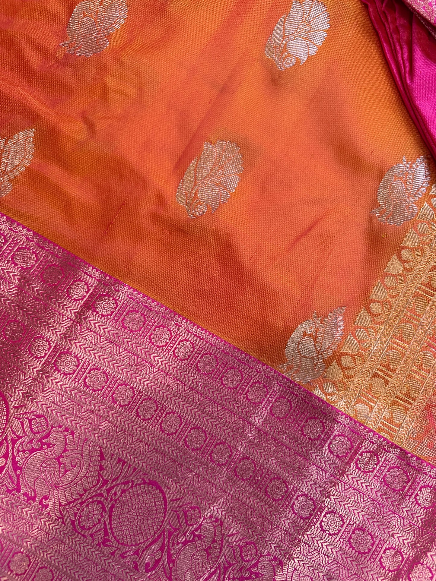 Orange Semi Soft Silk with Magalgiri Border