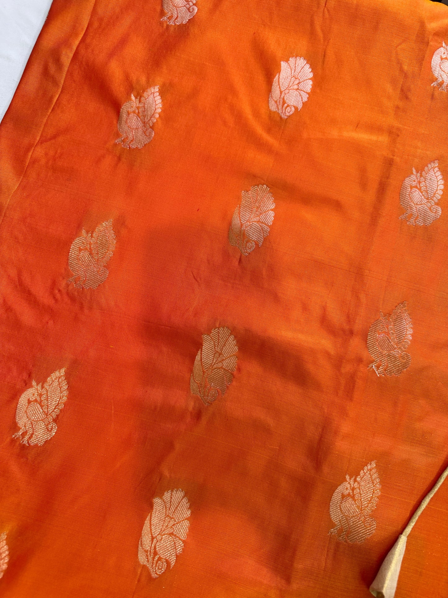 Orange Semi Soft Silk with Magalgiri Border